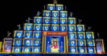 नेपाली क्रिकेट खेलाडीको तस्बिर राखेर कालीपूजा पण्डाल