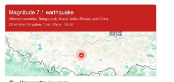 चीन केन्द्रबिन्दु भएर ७.१ म्याग्निच्युडको भूकम्प, ५ देशमा कम्पन 