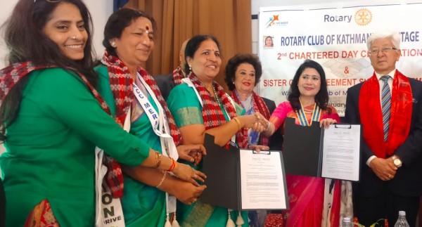 रोटरी काठमाण्डौ हेरिटेज र रोटरी चेन्नई मेराकीबीच भागिनी क्लब सम्झौता 