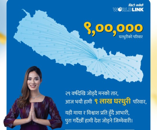९ लाख घरधुरीमा पुग्यो वर्ल्डलिंकको इन्टरनेट