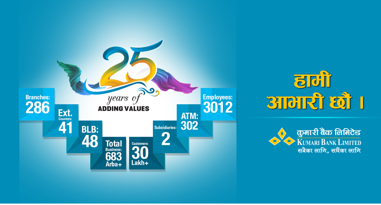 कुमारी बैंक लिमिटेडको २५ औं वार्षिकोत्सव, ल्याइयो ‘समुदायका लागि कुमारी बैंक’ कार्यक्रम